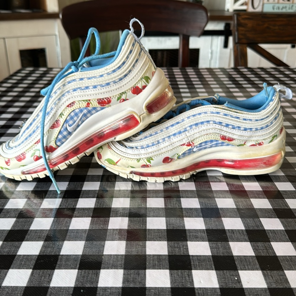 Nike Air Max 97 GS White Blue Red Plaid Cherries CW5806-100 Youth 4 - Picture 7 of 7